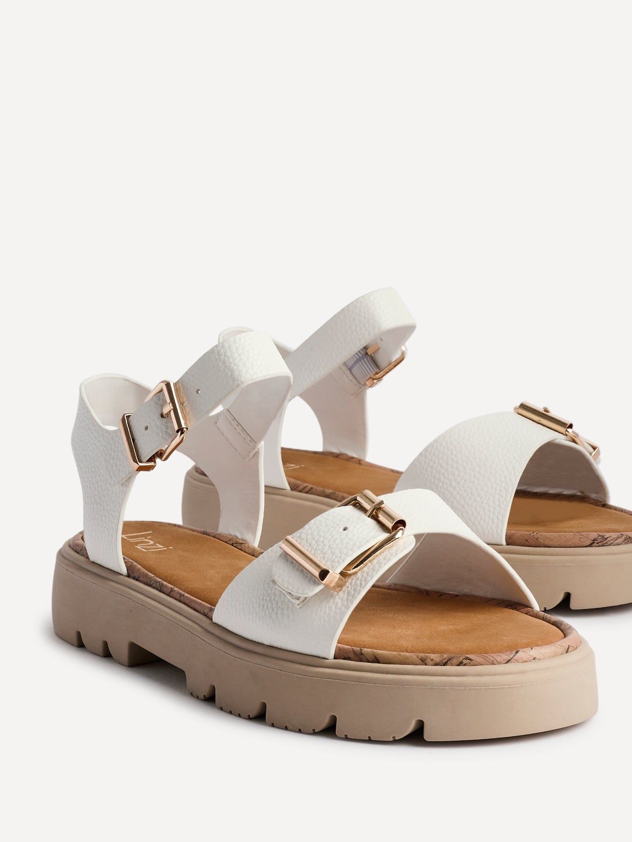 Linzi Comet White Faux Grain Leather Chunky Sandal image 4