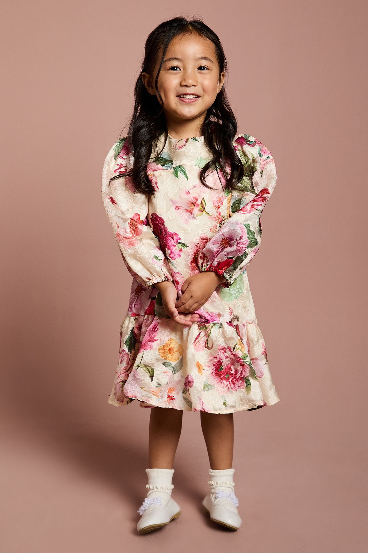 Coast Children's Floral Jacquard Puff Sleeve Dress Cream image 2