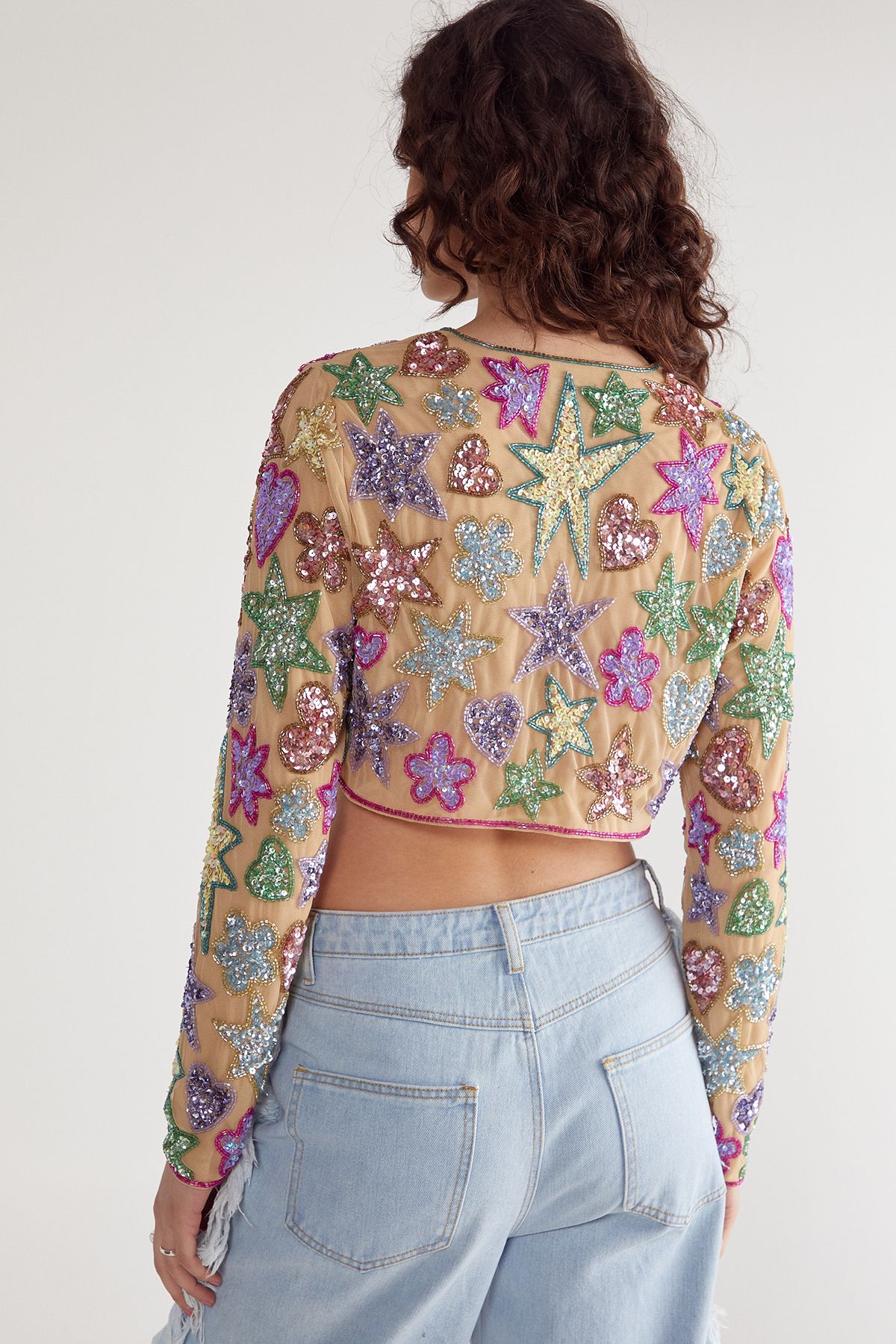 NastyGal Star And Heart Embellished Jacket Nude image 3