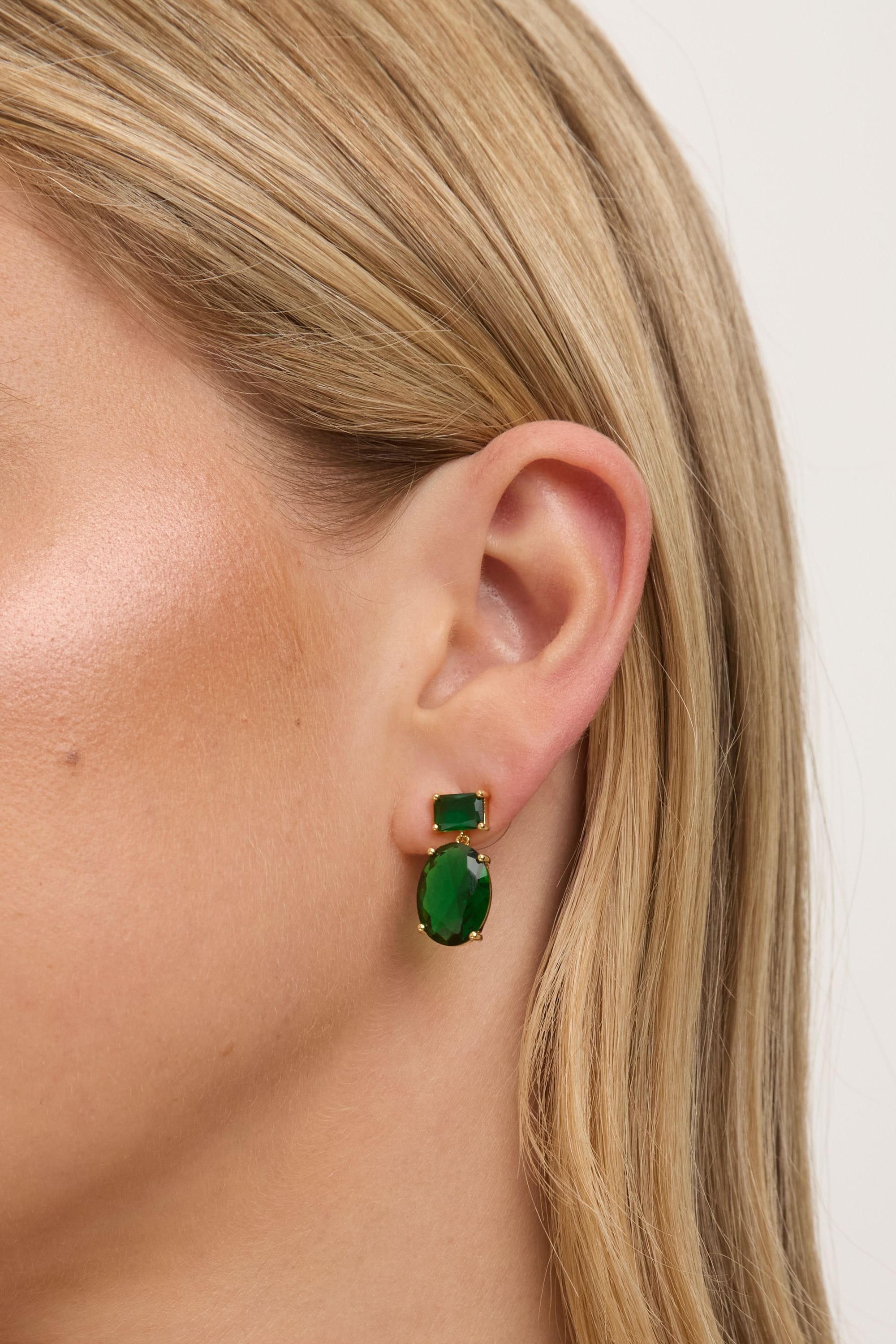 Jon Richard 14K Gold Plated Crystal and Emerald Drop Earrings image 2