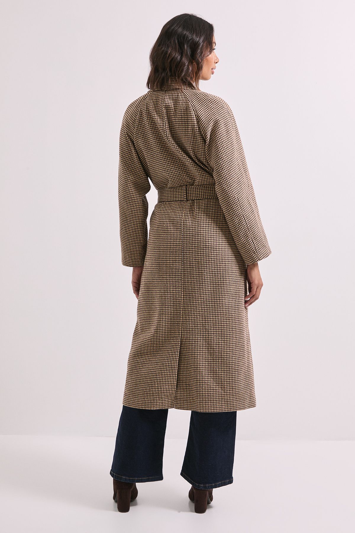 Dorothy Perkins Dogtooth Midi Blazer Coat Chocolate image 3