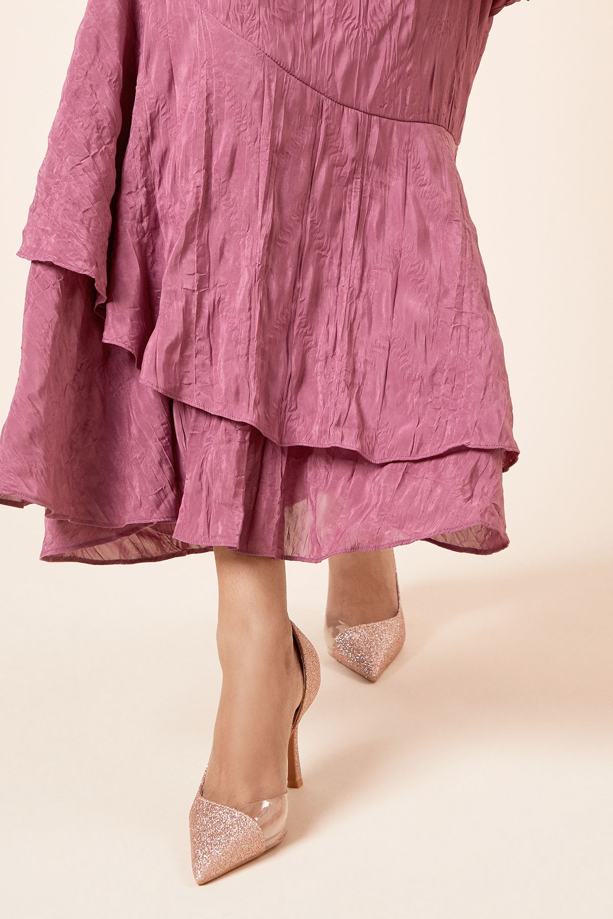 Dorothy Perkins Evronia Glitter Stiletto Heel Court Shoes Blush image 2