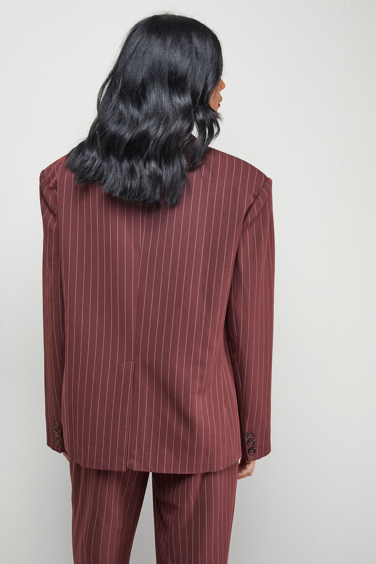 Warehouse Pinstripe Oversized Grandad Blazer Co-ord Choc Brown image 3