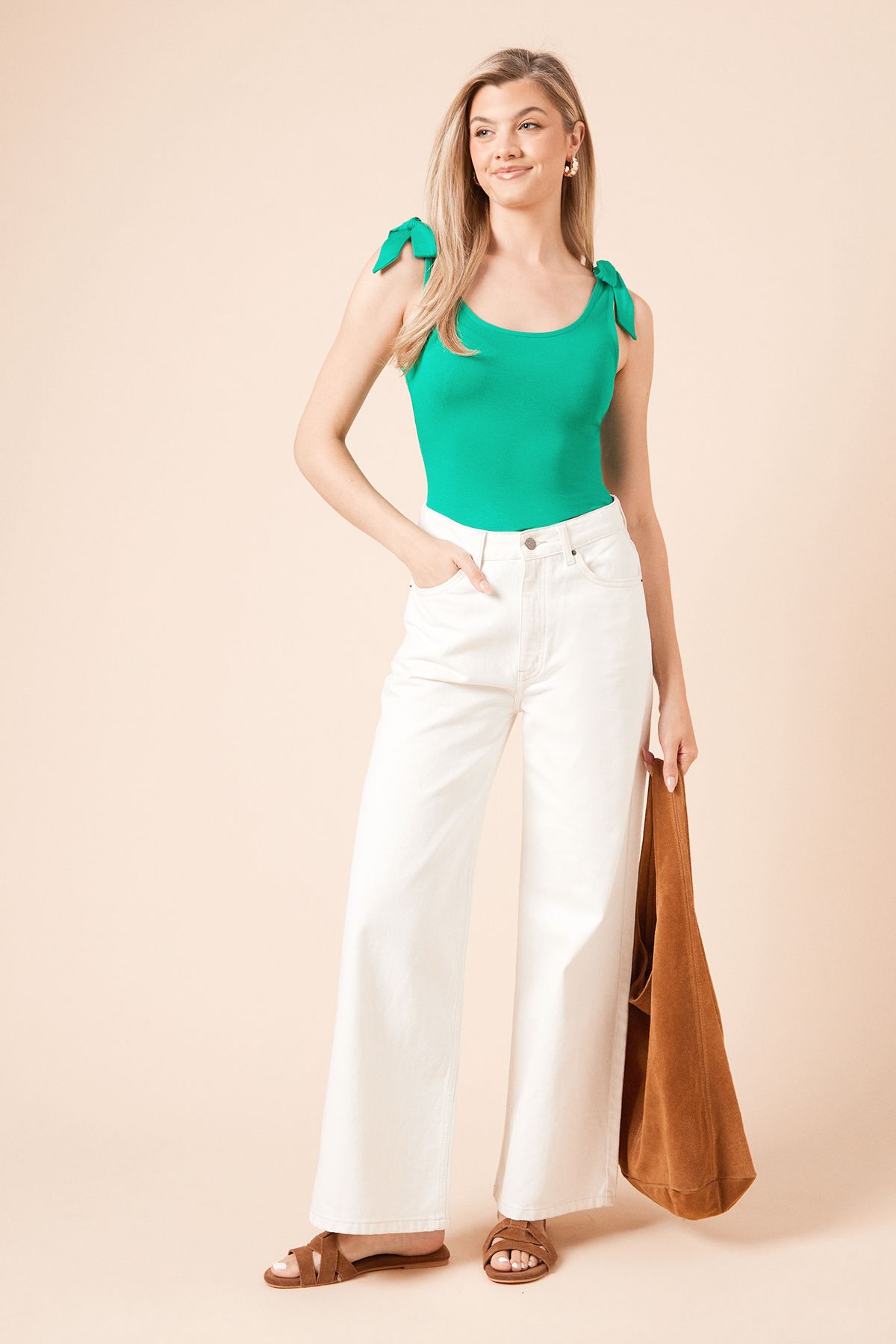 Dorothy Perkins Tie Shoulder Top Green image 1