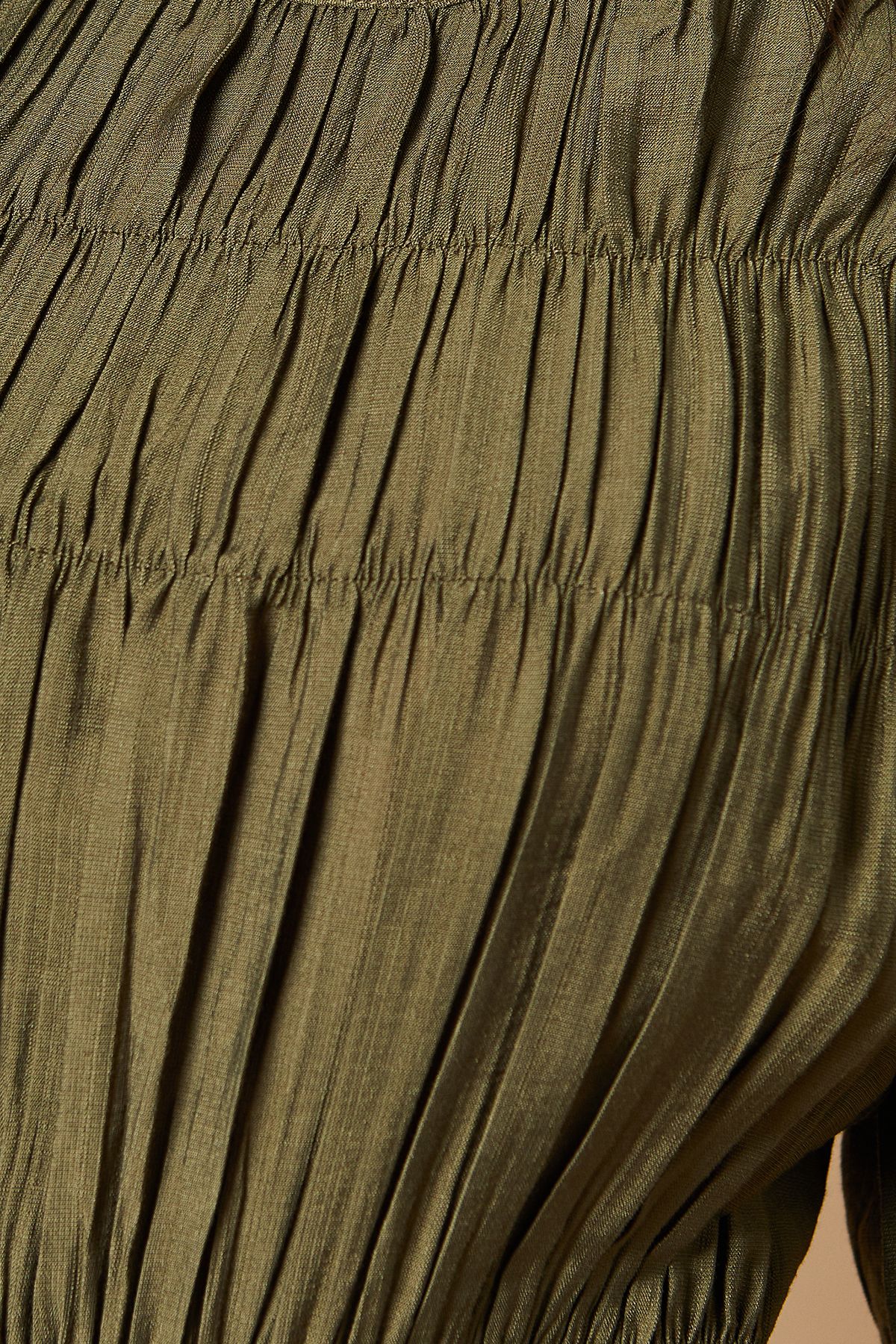 Oasis Shirred Bodice Puff Sleeve Midi Dress Khaki image 5