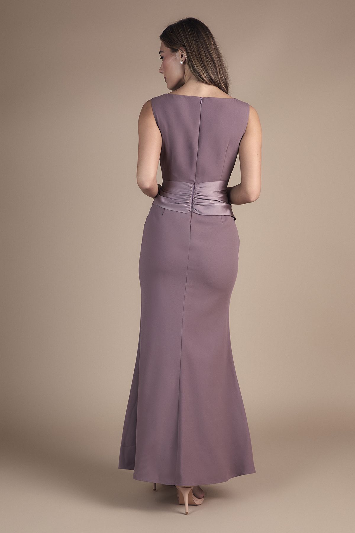 Coast Sleeveless Round Neck Sash Waist Maxi Bridesmaid Dress Dusty Mauve image 3
