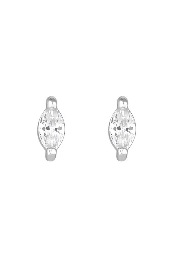 Inicio Silver Plated Recycled Cubic Zirconia Mini Navette Stud Earrings - Gift Pouch
