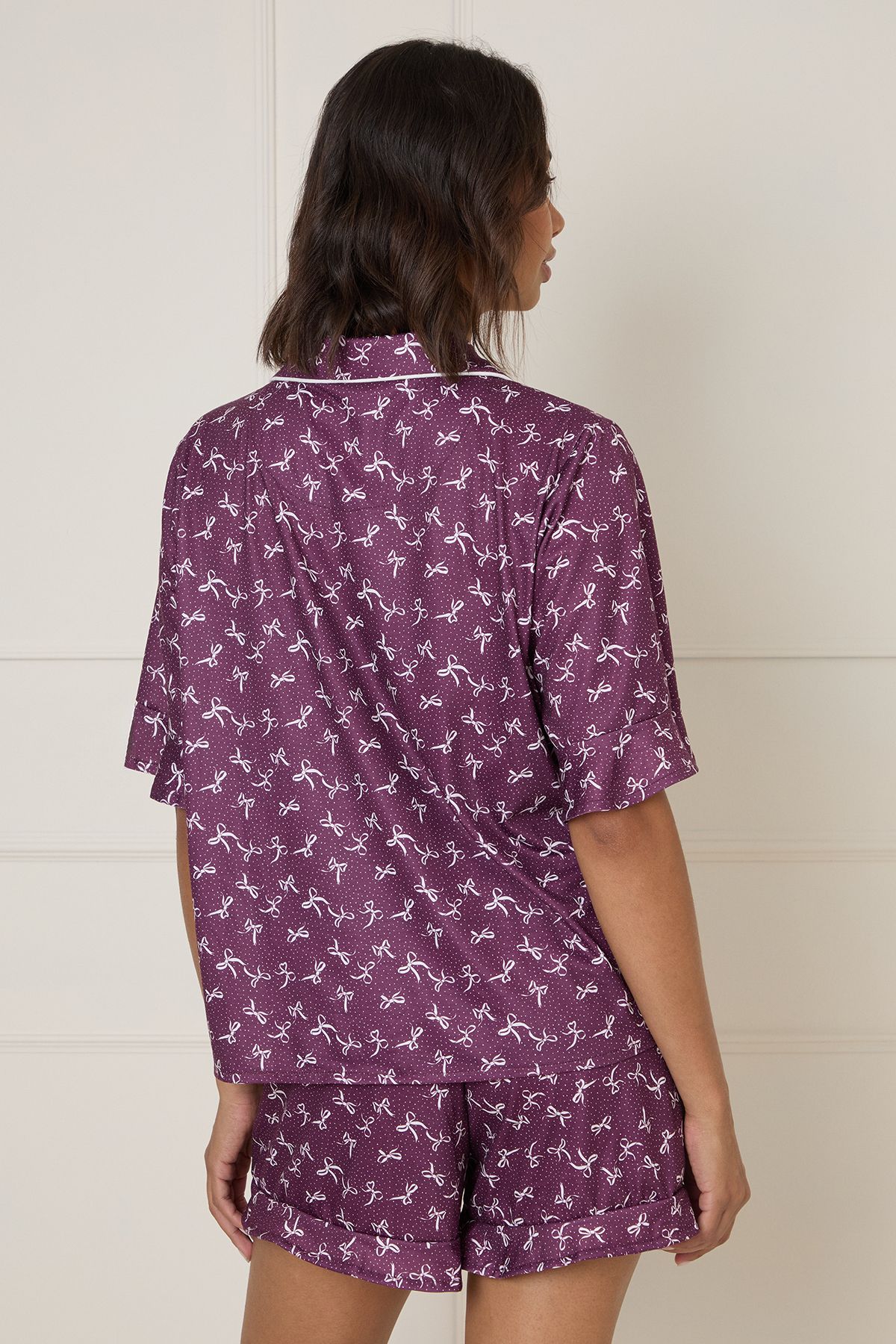 Dorothy Perkins Printed Burgundy Nightwear Tipped Short Sleeve Pyjama Set Burgundy image 3