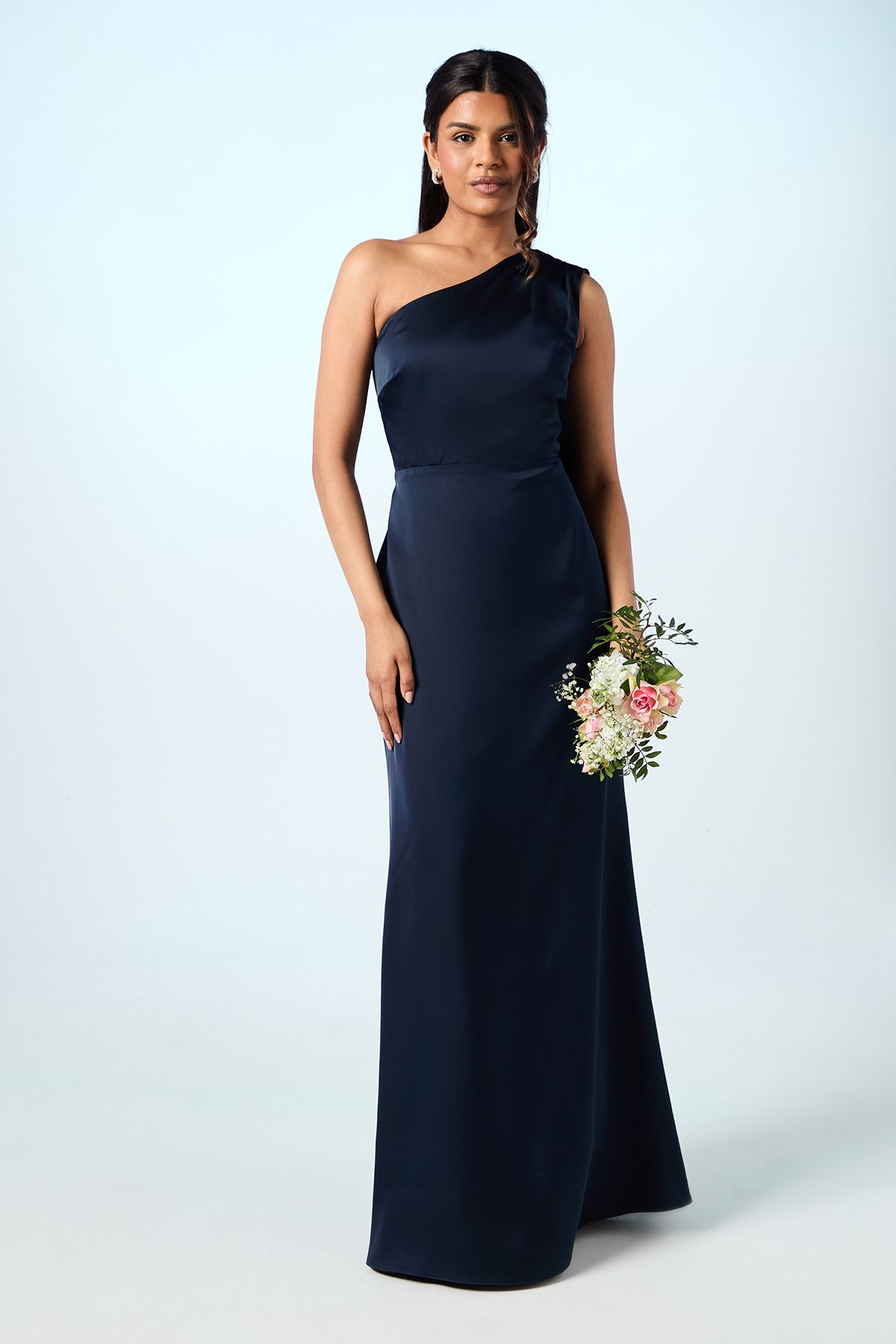 Coast Coast Honoured Petite Drape One Shoulder Satin Maxi Bridesmaid Dress Navy image 1