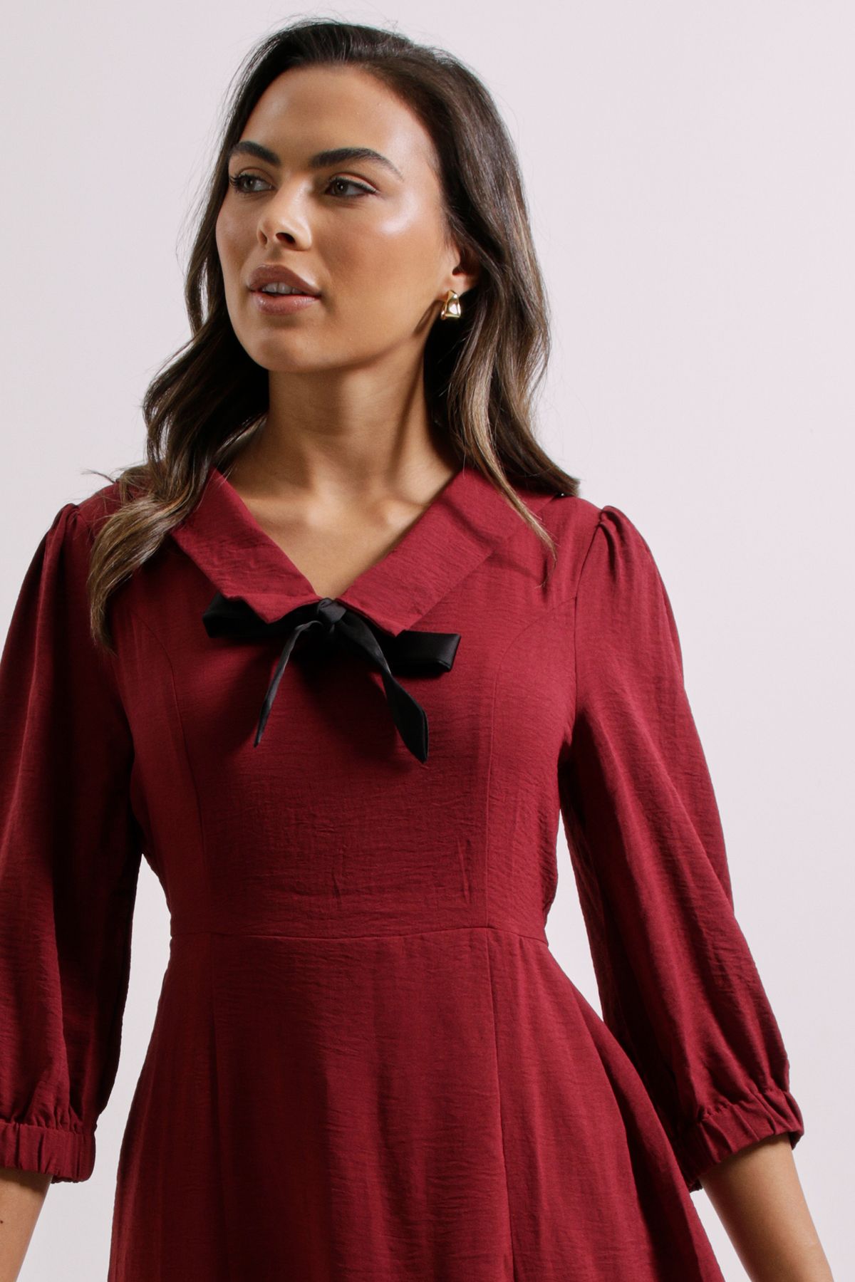 Dorothy Perkins Berry Collar Detail Bow Front Midi Dress Berry image 4