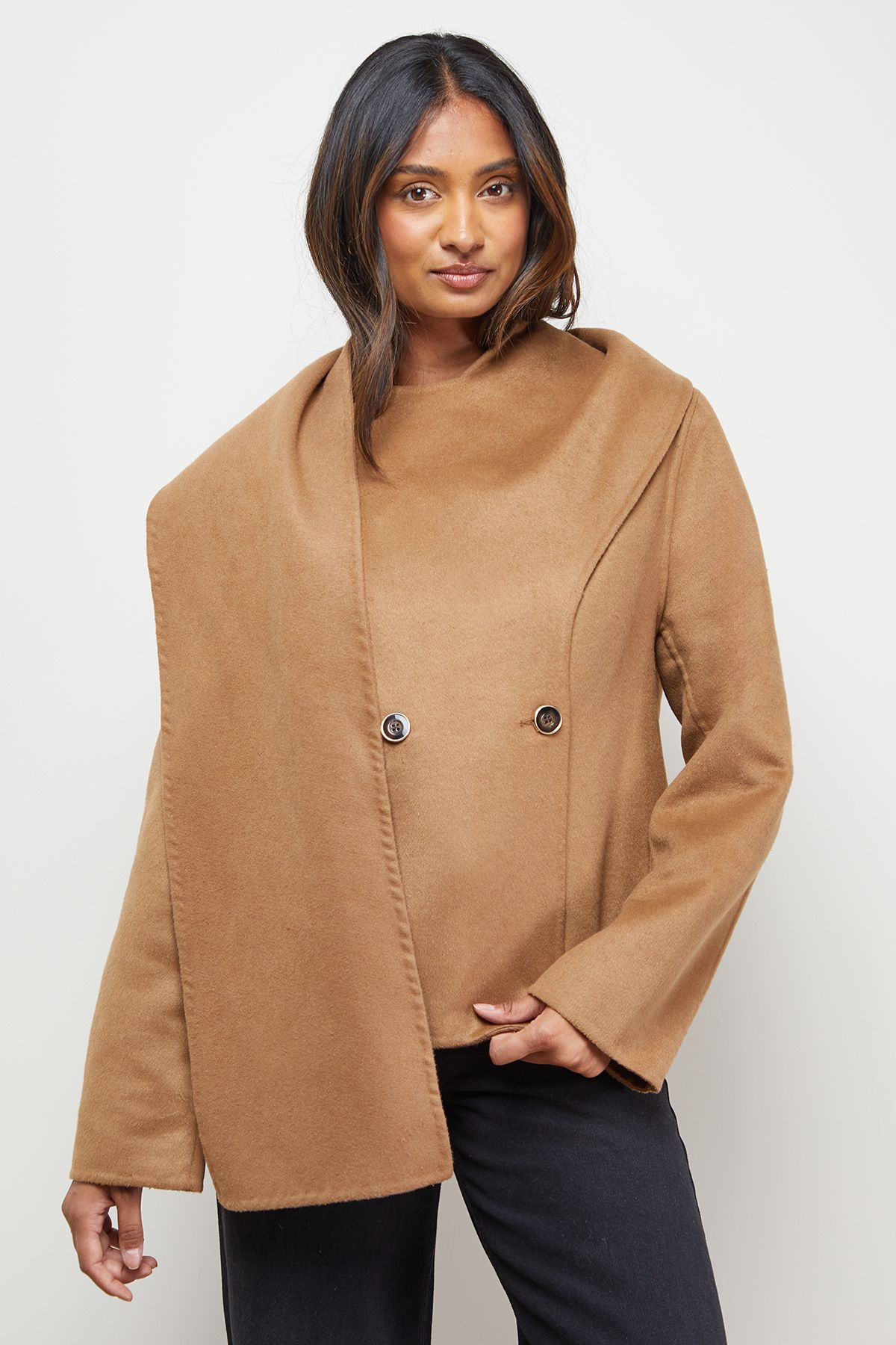 Oasis Stitched Scarf Longline Jacket Coat Chocolate image 2