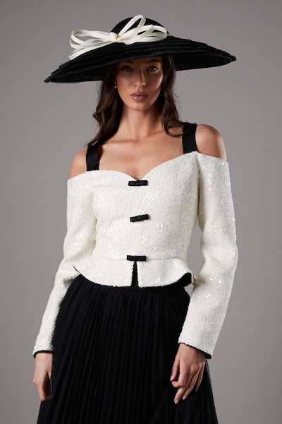 Coast Lisa Tan Sequin Tweed Jacket Mono