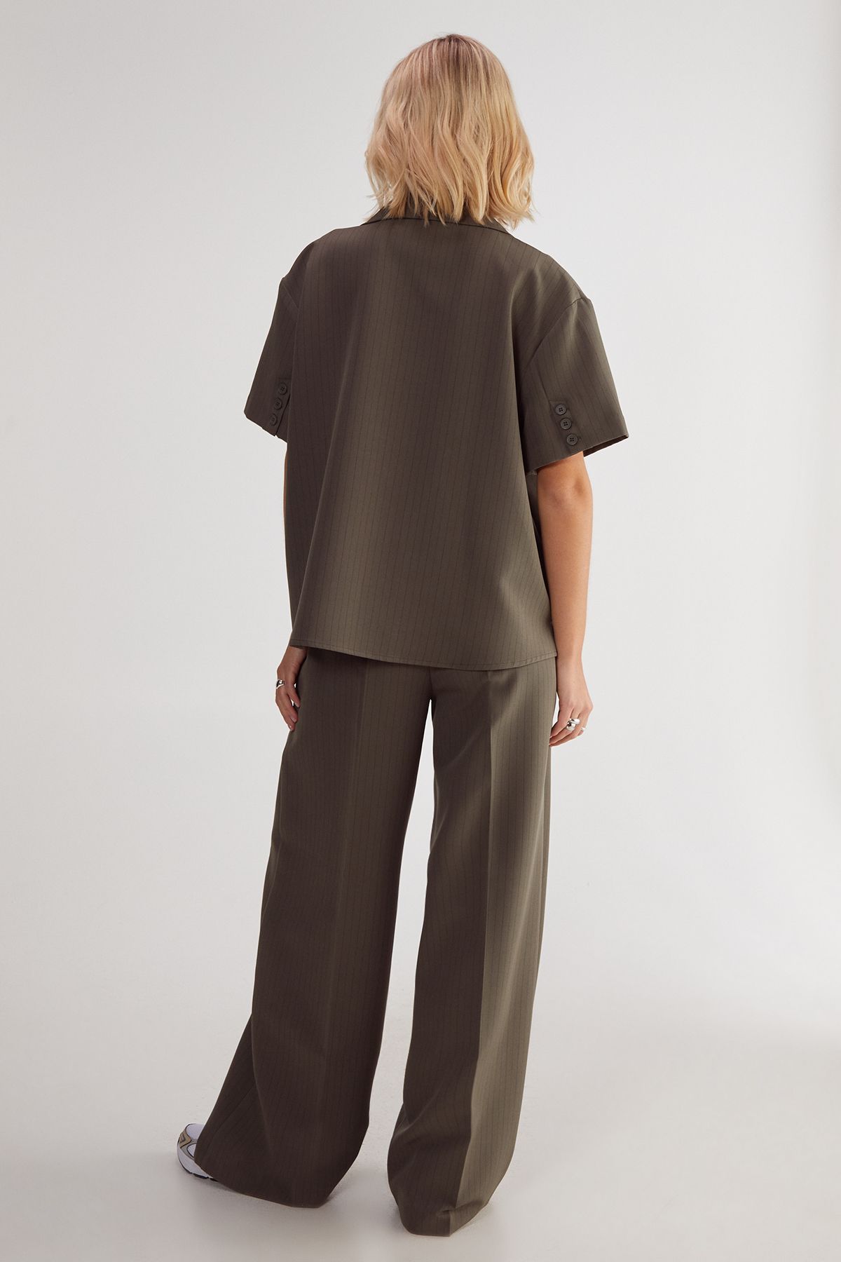 NastyGal Pinstripe Button Front Detail Tailored Trouser. Khaki image 4