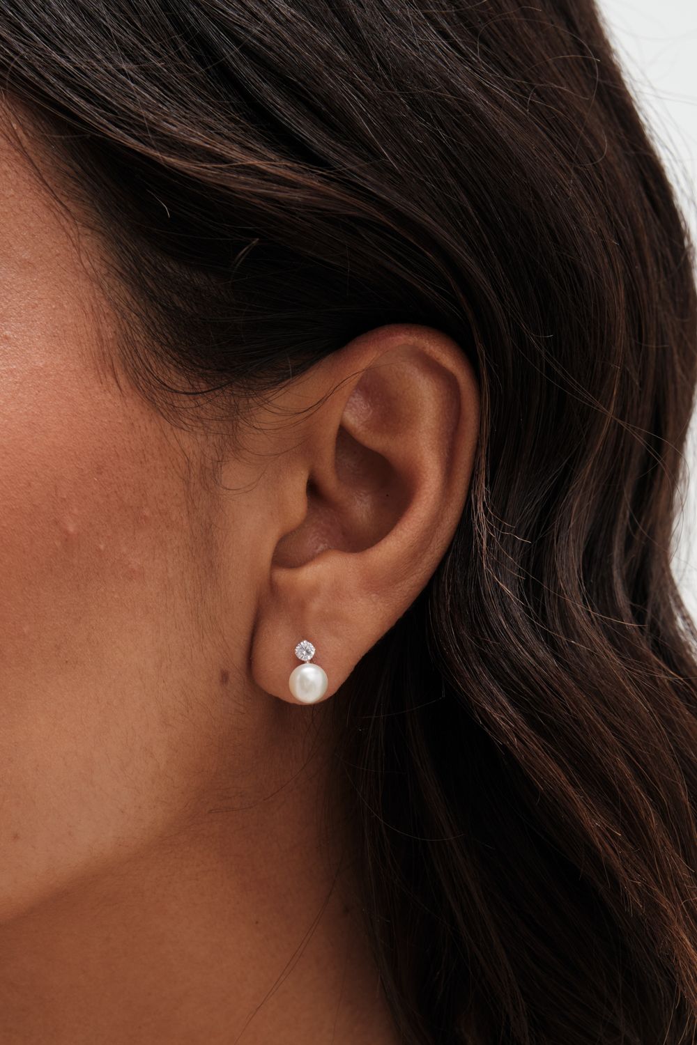 Simply Silver Recycled Sterling Silver 925 Pearl and Cubic Zirconia Stud Earrings image 2