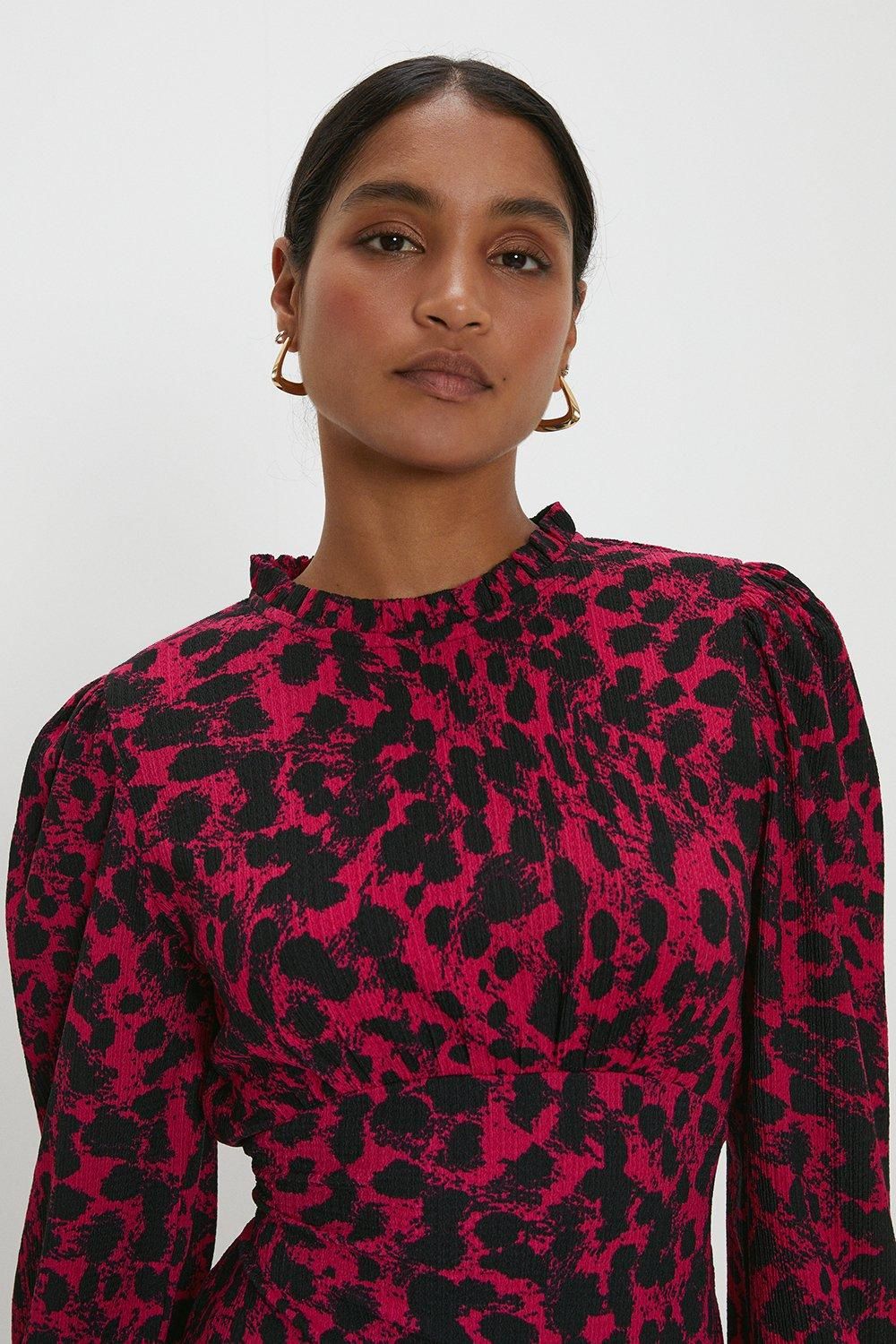 Dorothy Perkins Pink Leopard Frill Neck Midi Dress Pink image 4