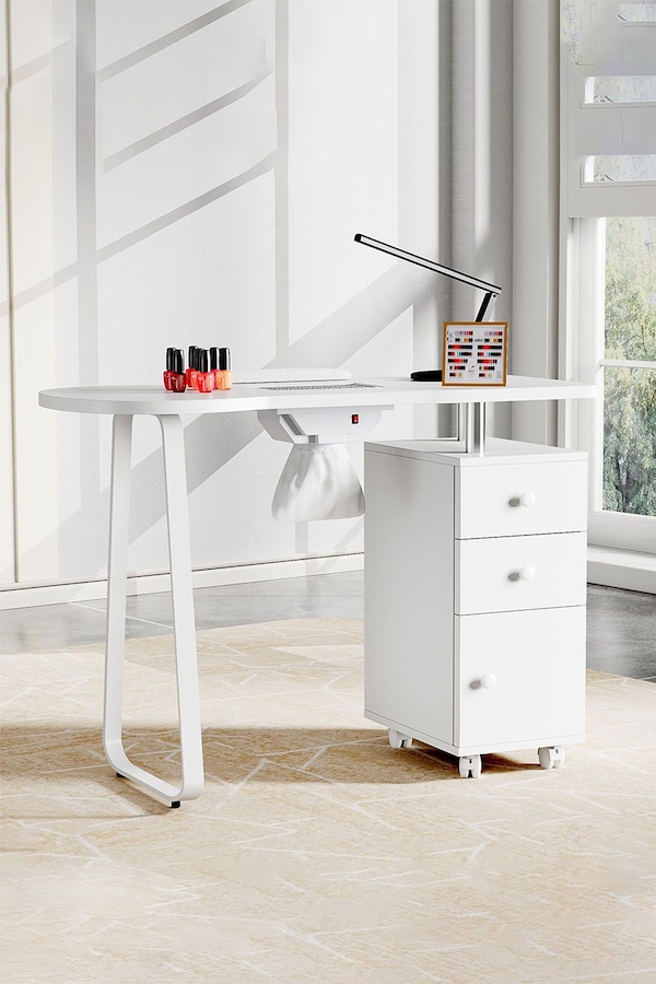 Living and Home Professional Makeup Desk Dresser Manicure Table Nail Desk with Rolling Wheels For Spa Beauty Salon & Home