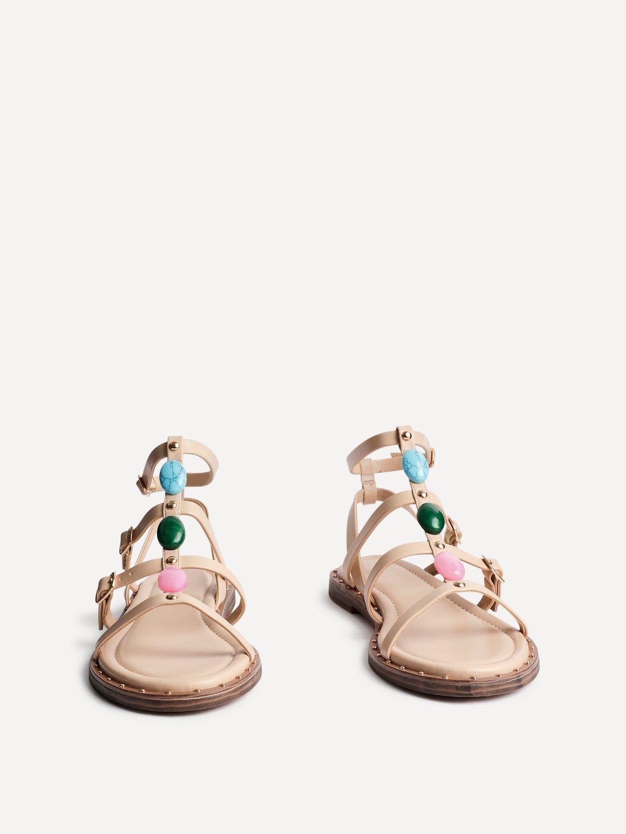 Linzi Mimi Nude Faux Leather Embellished Gladiator Flat Sandal image 3