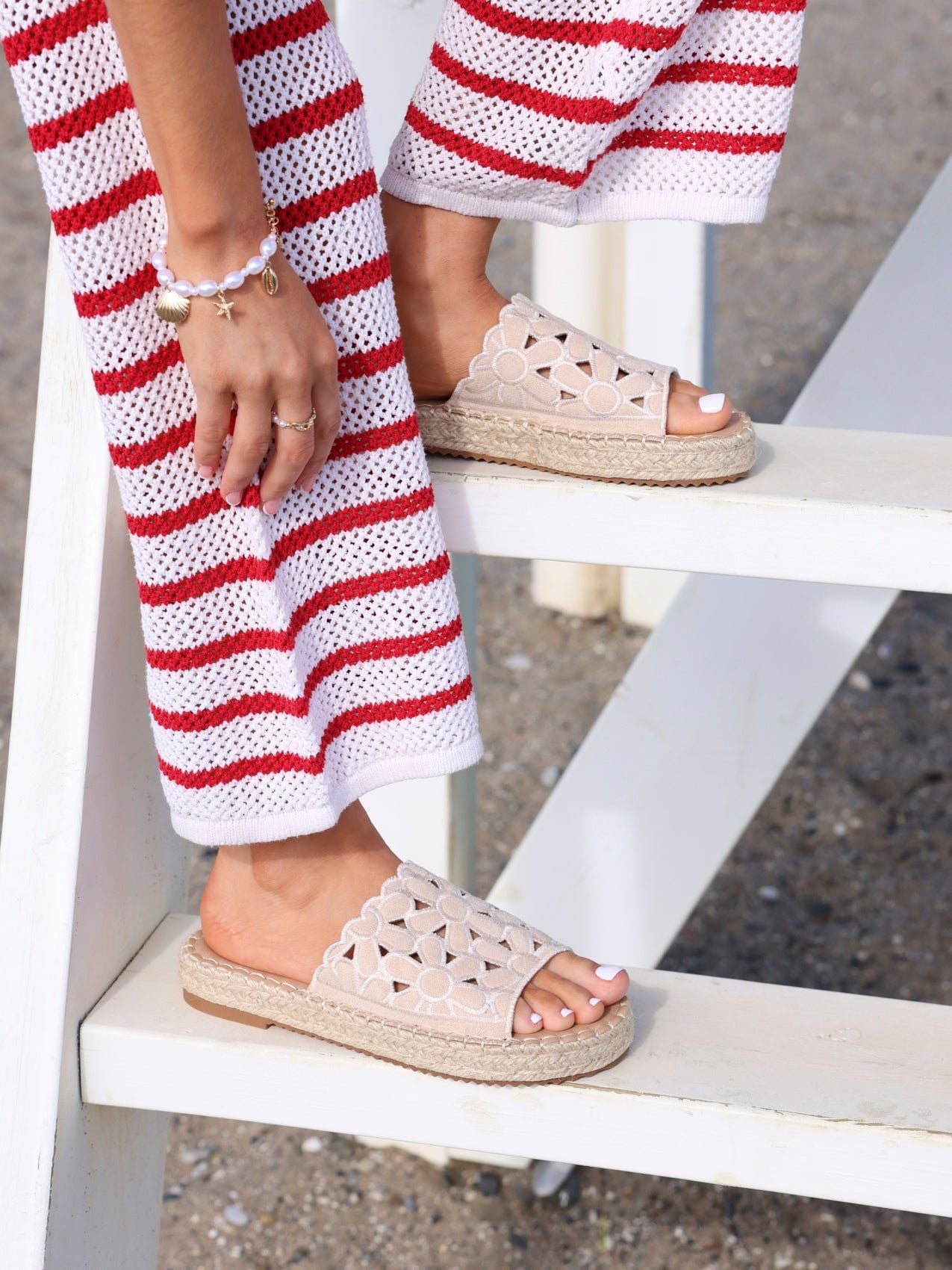 Linzi Parade Beige Faux Suede Floral Espadrille Flatform Slider image 2