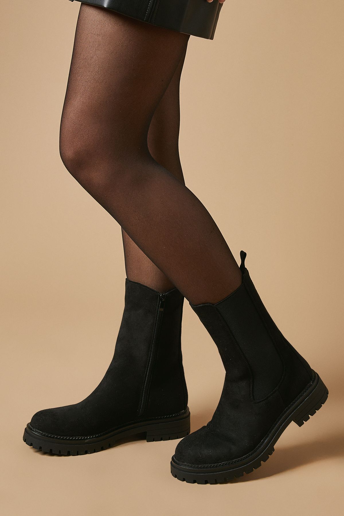 Oasis Martine Faux Suede Chunky Ankle Boots Natural Black image 2