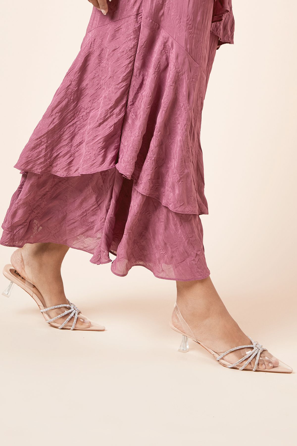 Dorothy Perkins Nora Vinyl Diamante Kitten Heel Slingback Court Shoes Blush image 3