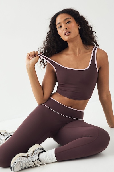 DSGN Studio DSGN Studio Sports Ultra Sculpt Contrast Piping Padded Sports Bra Chocolate