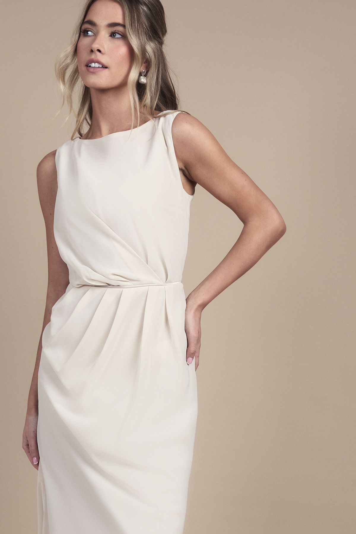 Coast Teen Bridesmaid Ruched Detail Satin Maxi Bridesmaid Dress Champagne image 2