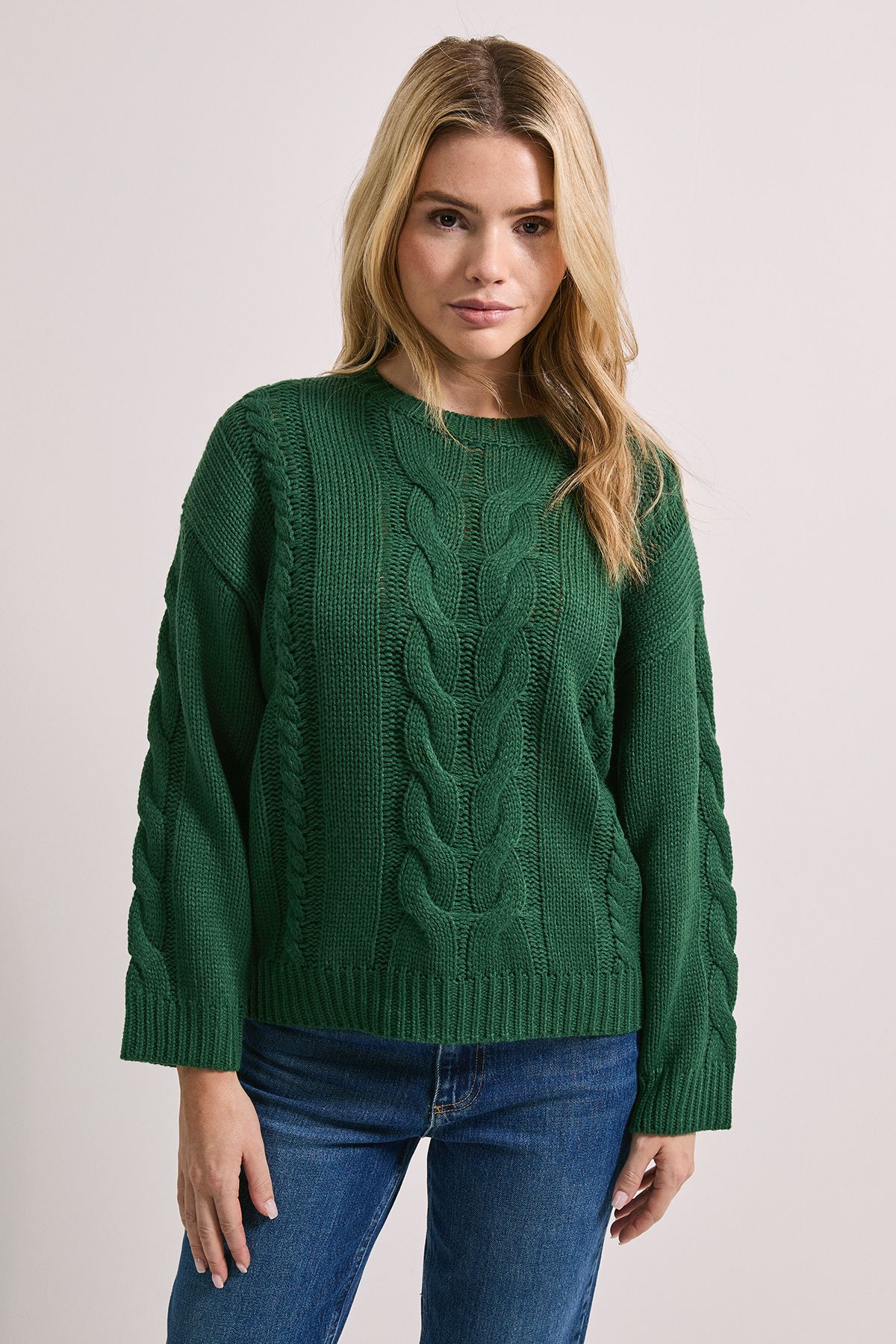 Dorothy Perkins Cable Knitted Crew Neck Jumper Green