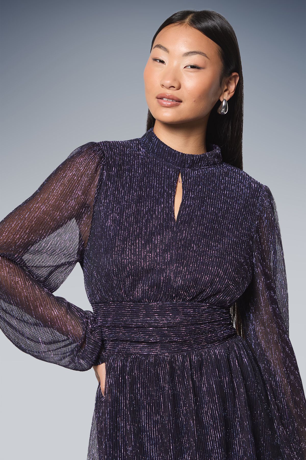 Dorothy Perkins Petite DP Luxe Sparkle Plisse Jersey High Neck Mini Dress Purple image 4