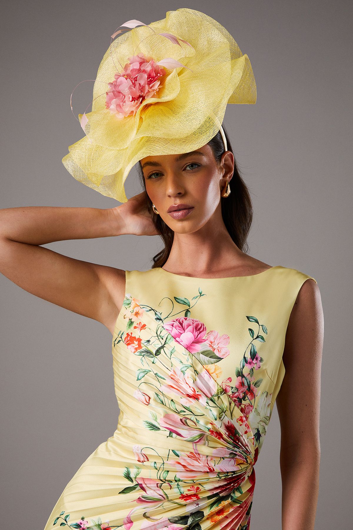 Coast Lisa Tan Double Layered Flower And Feather Fascinator Lemon image 2