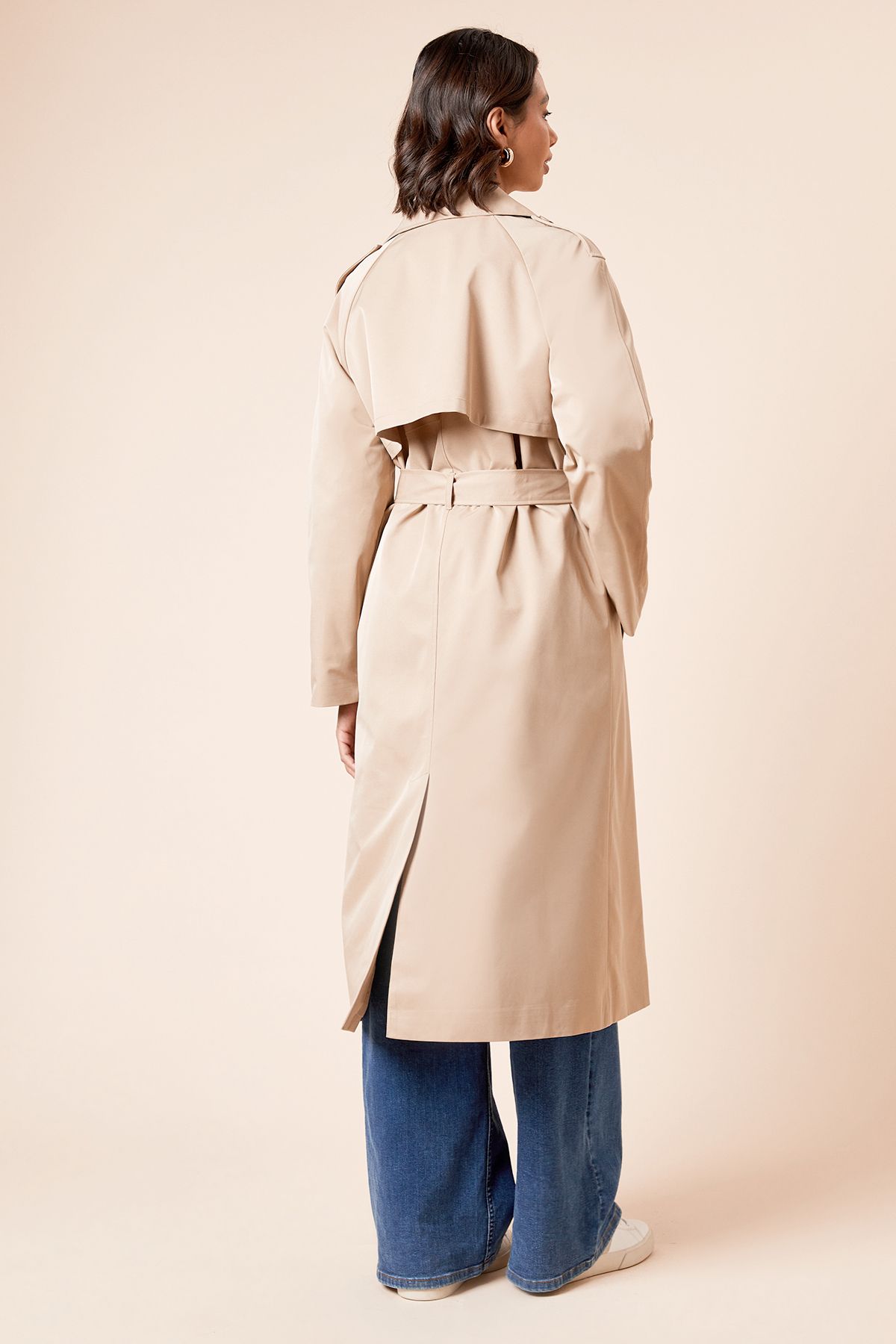 Dorothy Perkins Longline Double Breasted Belted Trench Coat Stone image 3