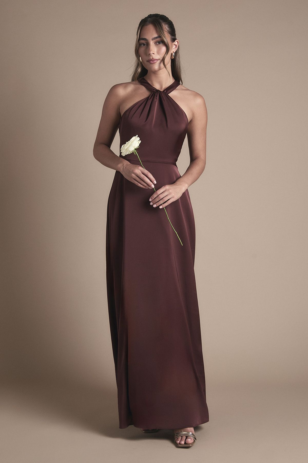 Coast Coast Honoured Twist Halterneck Satin Maxi Bridesmaid Dress Dusty Rose image 1