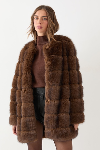 MissPap Panelled Faux Fur Coat Chocolate
