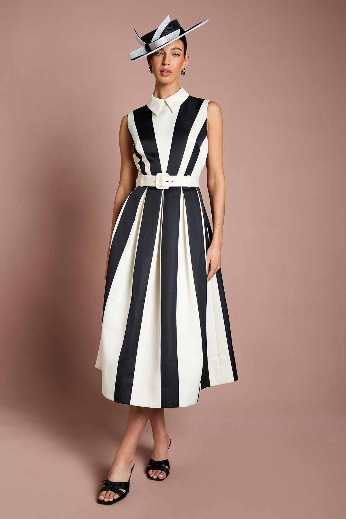 Coast Lisa Tan Colour Block Satin Shirt Dress Mono