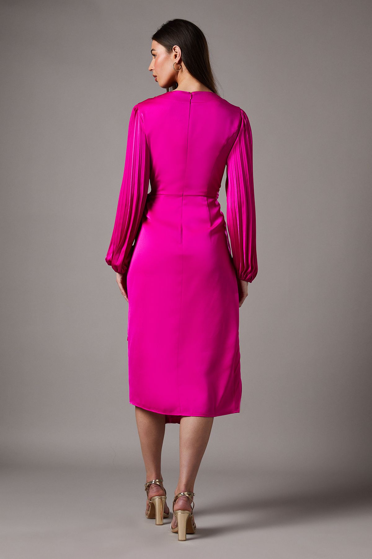 Coast Satin Pleated Wrap Dress Pink image 3