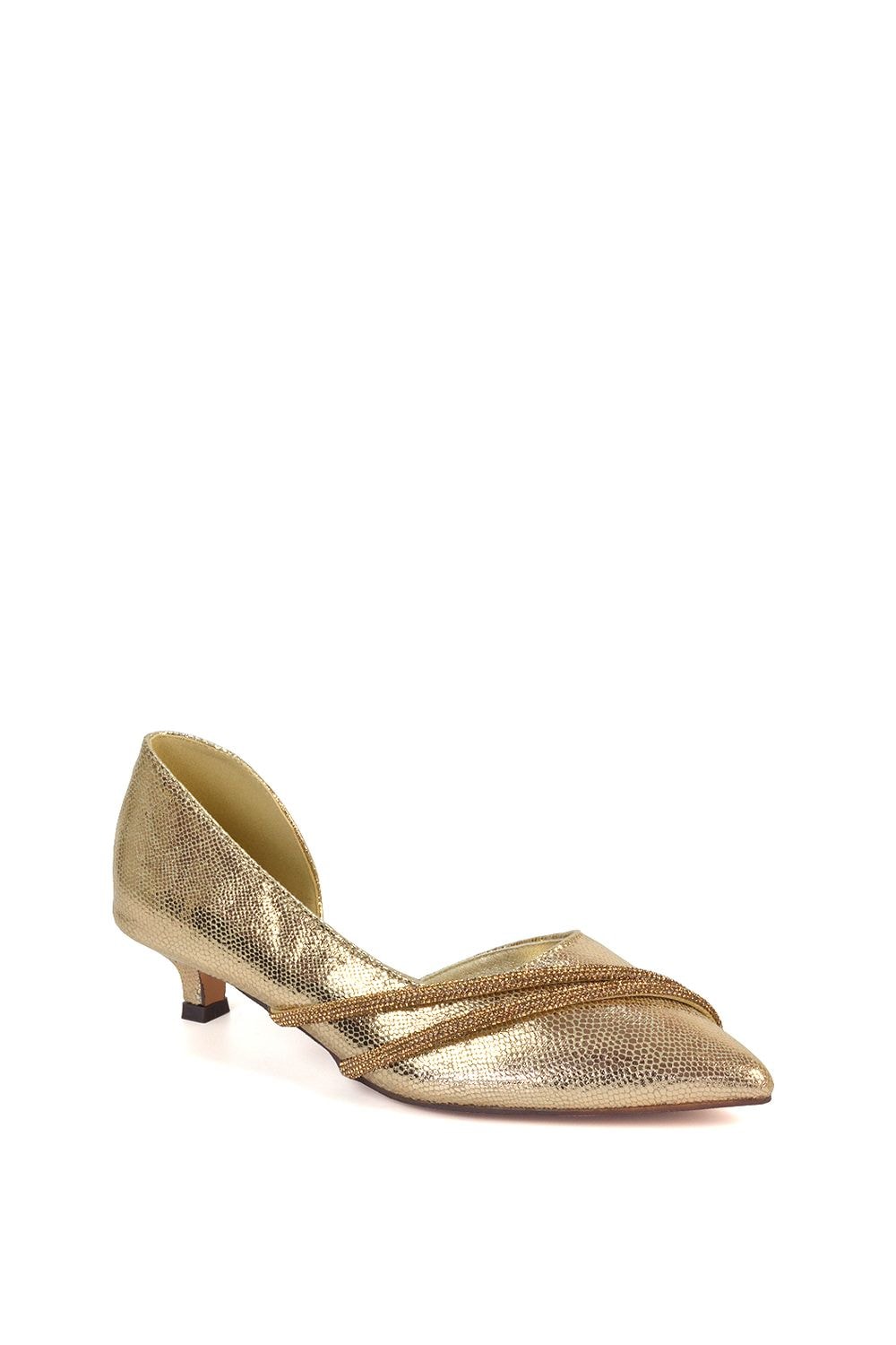 XY London 'Kirsty' Pointed Rhinestone Low Kitten Heel Court Shoes image 2