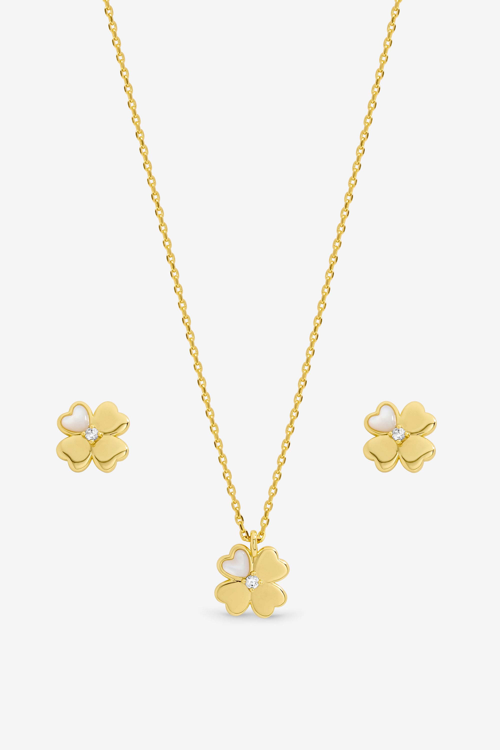 Inicio 14K Gold Plated and Cubic Zirconia Clover Set - Gift Box image 2