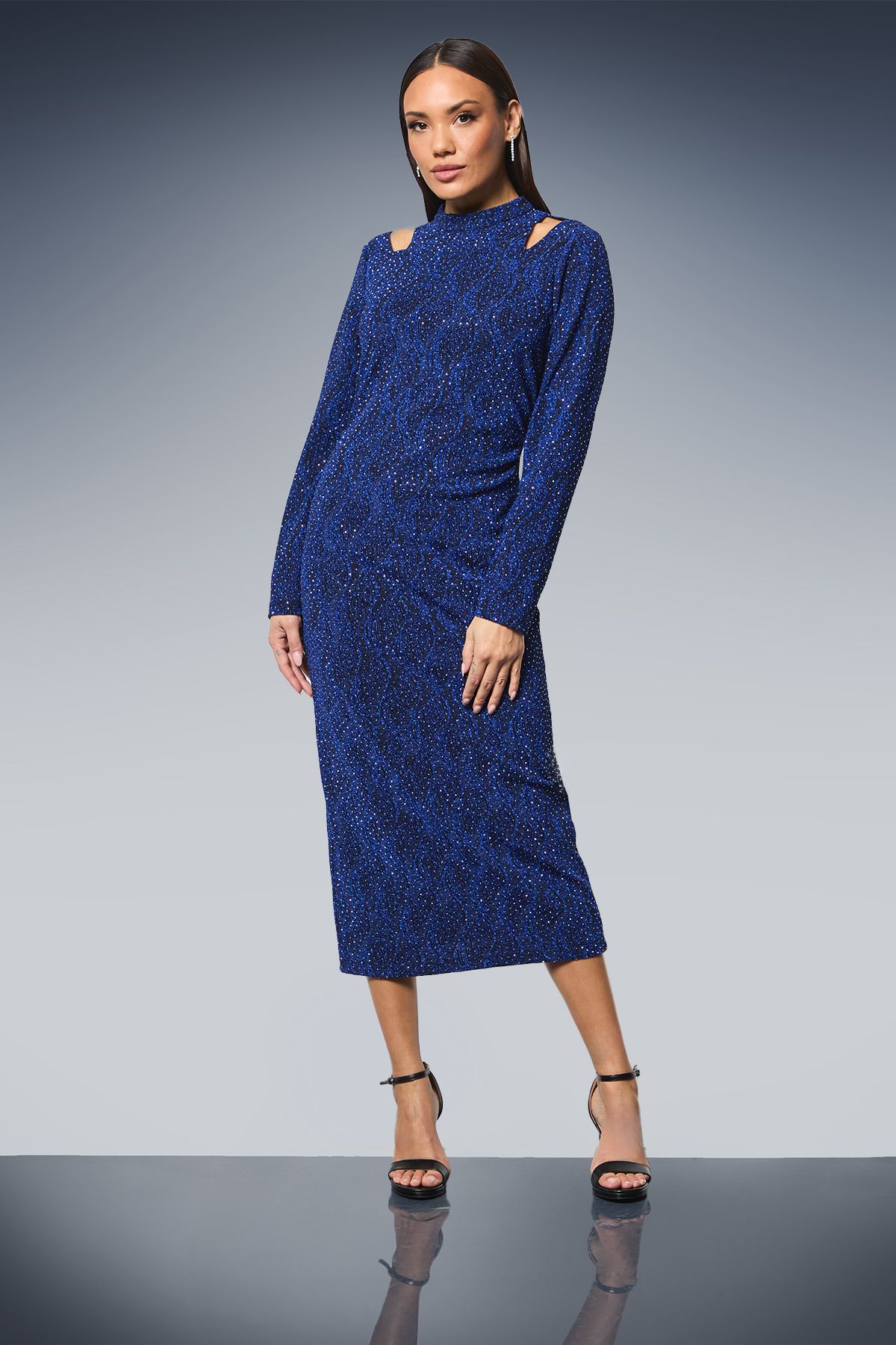 Principles Cut-Out Detail Sparkle Jersey Midi Dress Blue image 1