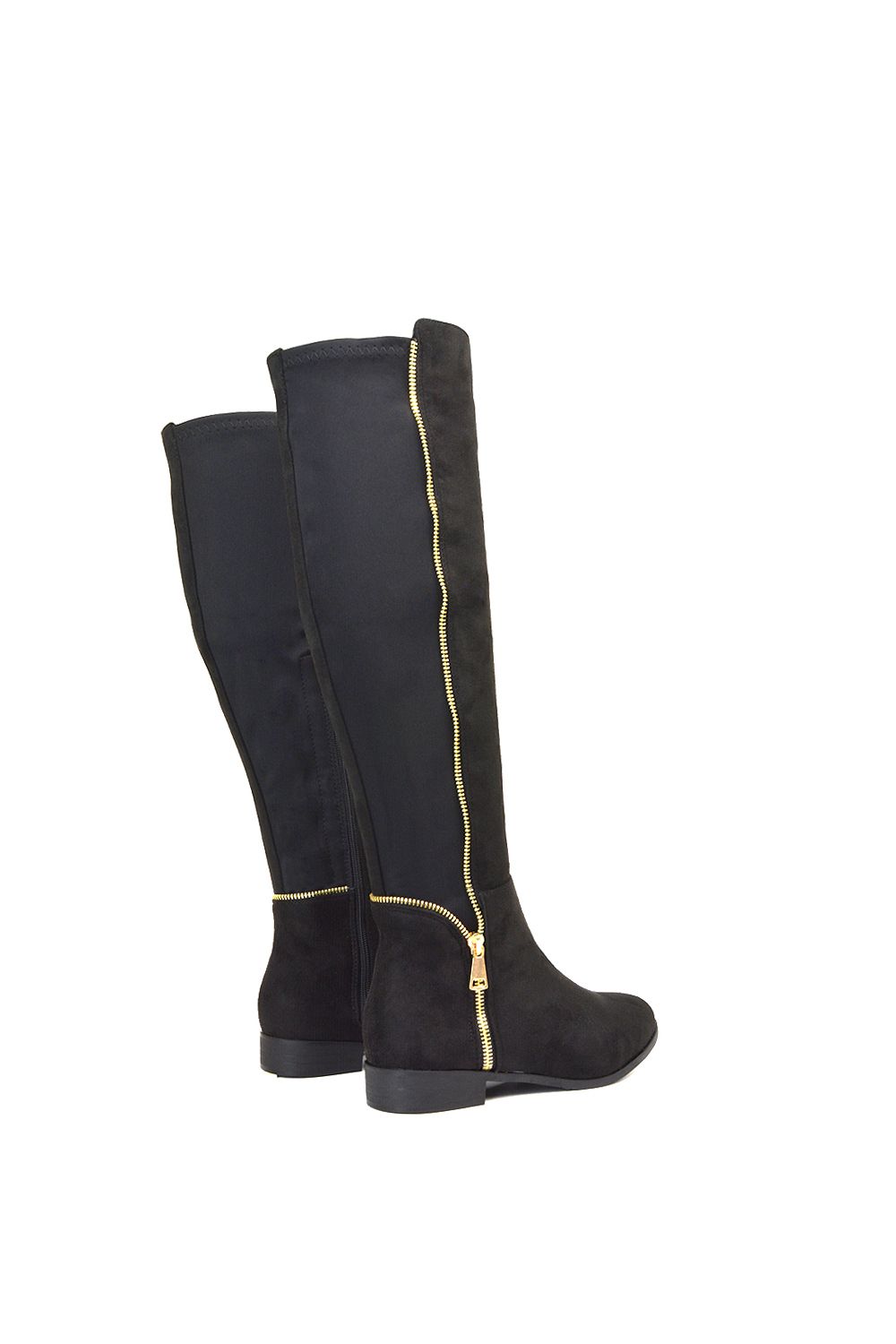 XY London 'Sutton' Zip Up Flat Heel Knee High Boots With Stretchy Calf image 5