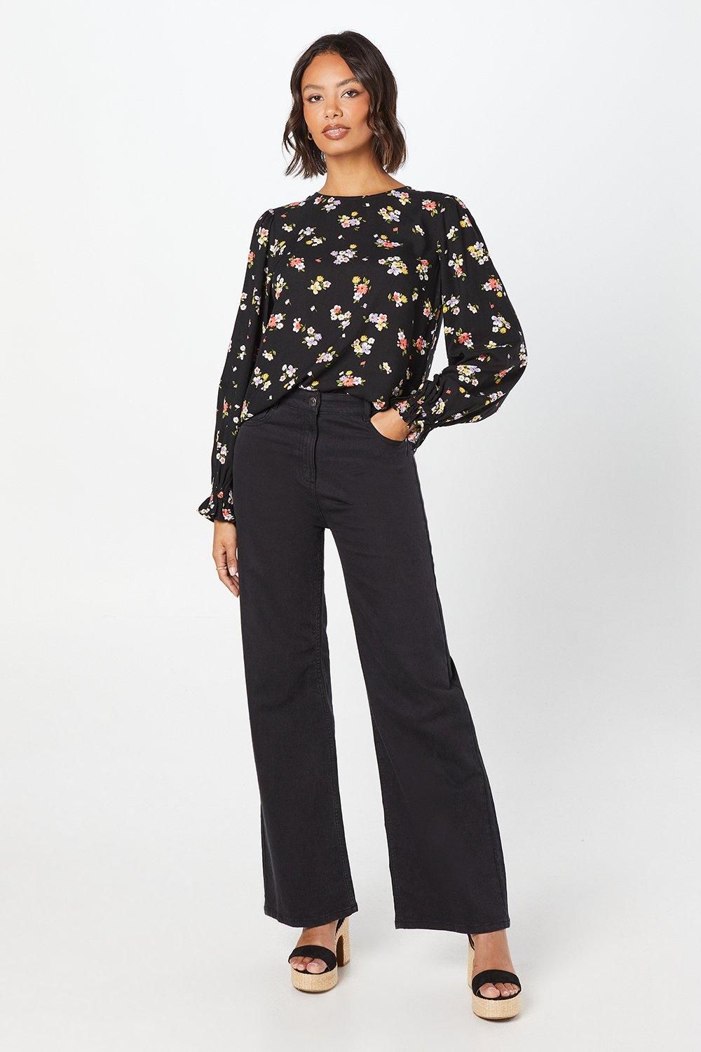Dorothy Perkins Ditsy Floral Long Sleeve Blouse Black image 2