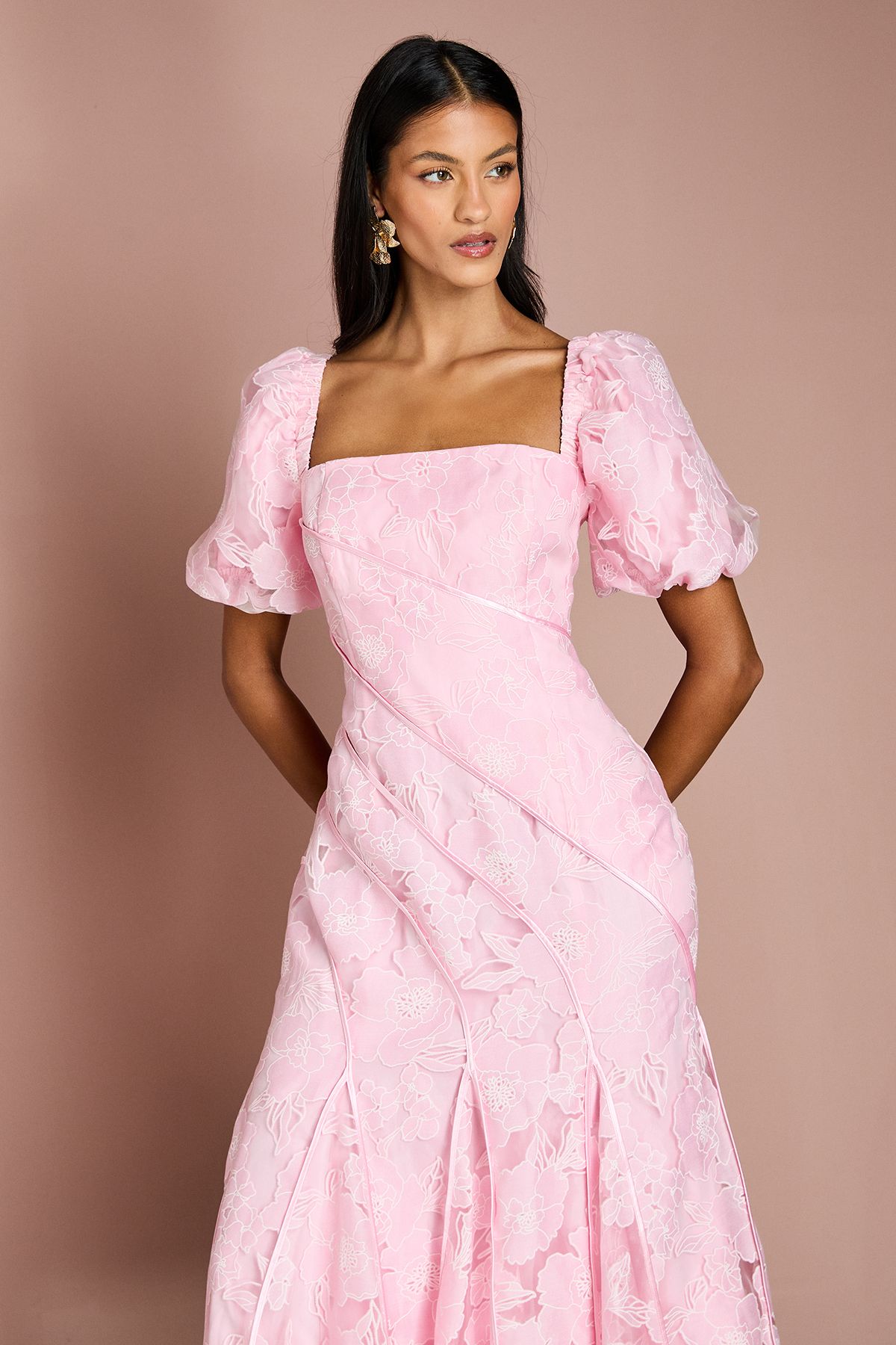 Coast Petite Panelled Jacquard Midi Dress Pink image 2