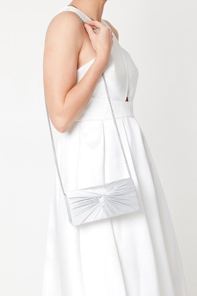 Dorothy Perkins Beauty Twist Front Satin Clutch Bag Silver