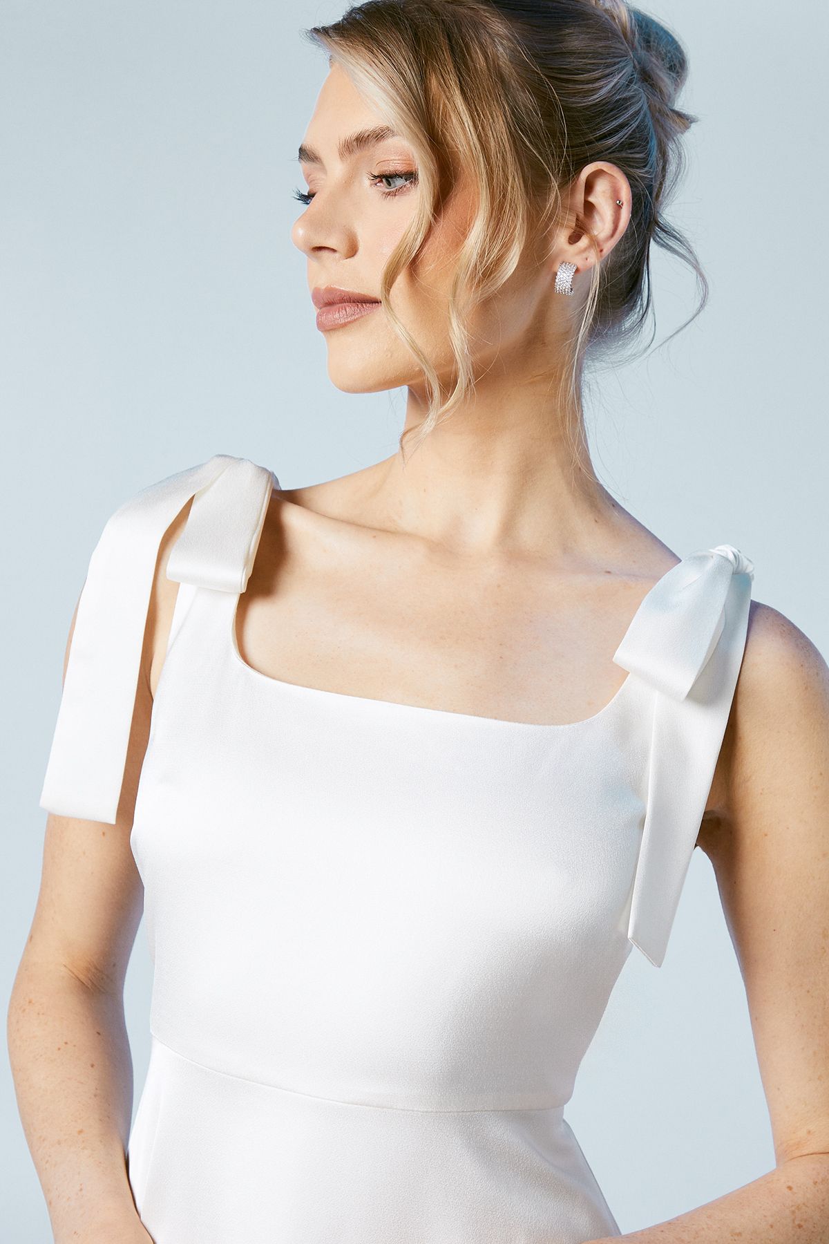 Oasis Tie Shoulder Satin Bridal Mini Dress Ivory image 2