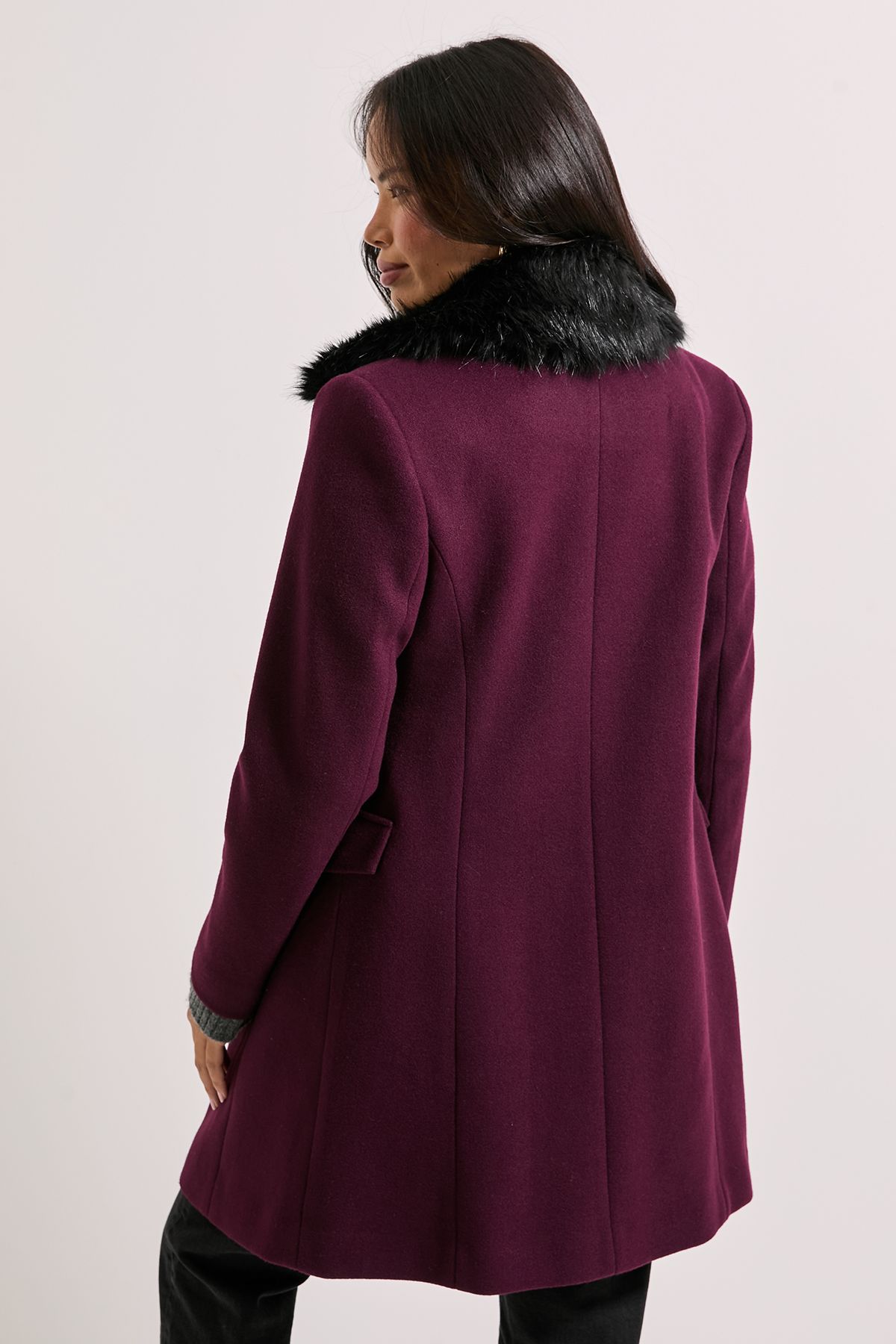 Dorothy Perkins Faux Fur Collar Dolly Coat Burgundy image 3