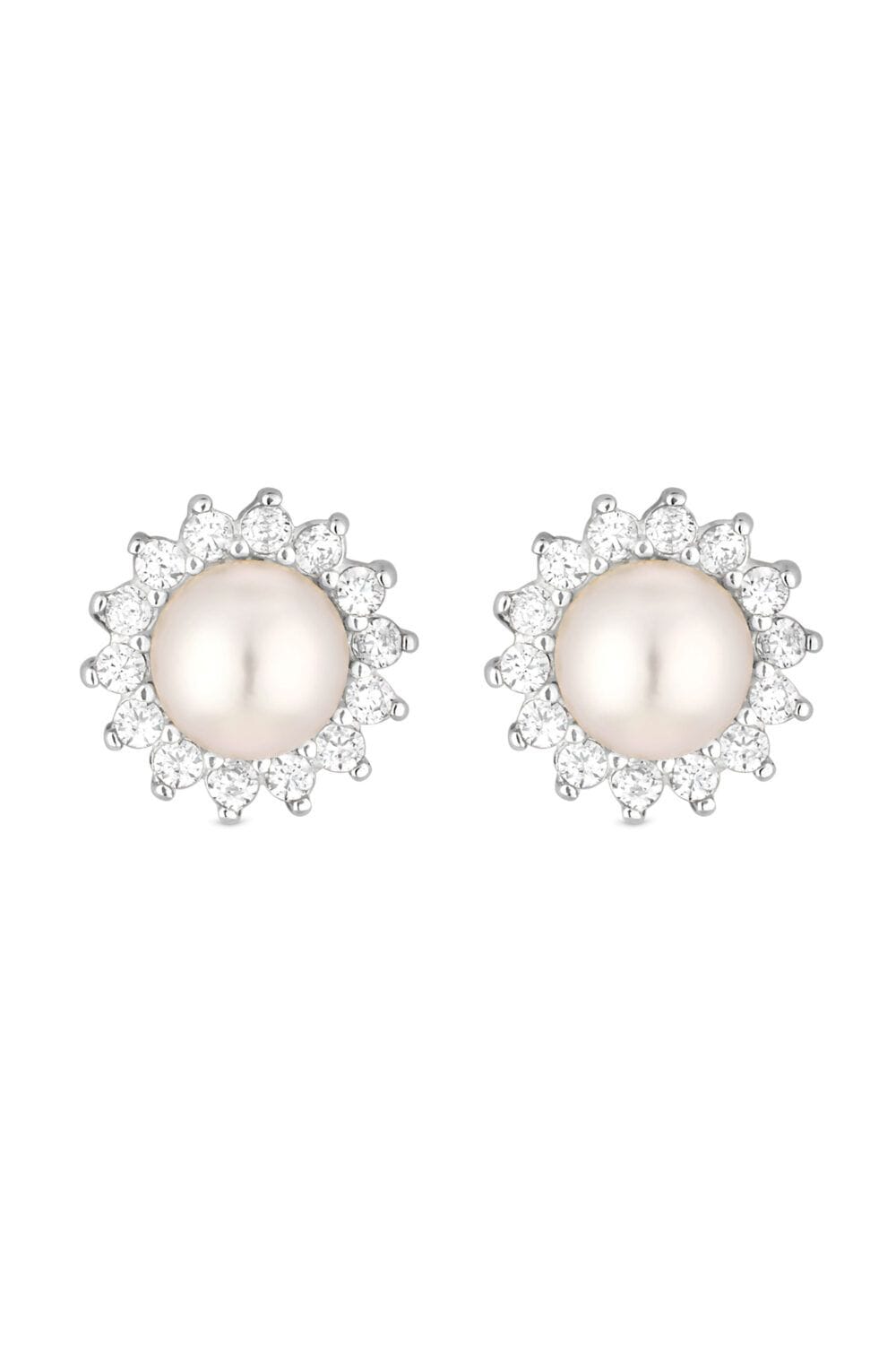 Simply Silver Sterling Silver 925 Freshwater Pearl And Cubic Zirconia Halo Stud Earrings image 1