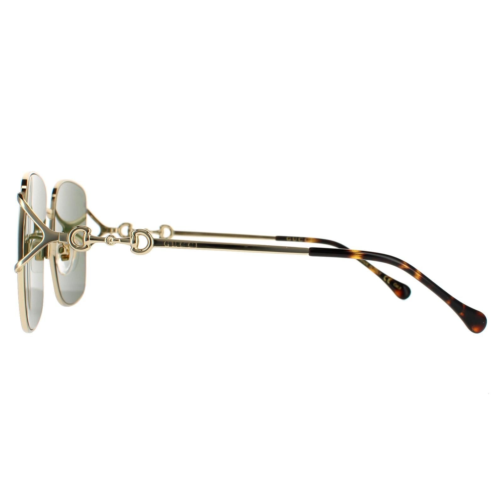 Gucci Rectangle Gold Green Sunglasses image 3