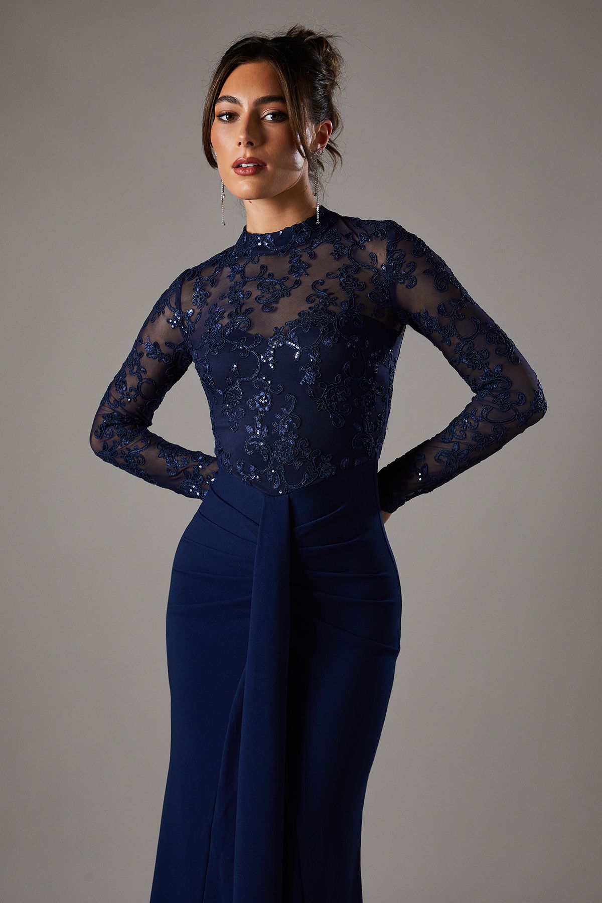 Coast Lace Maxi Dress With Lace Mix Navy image 2