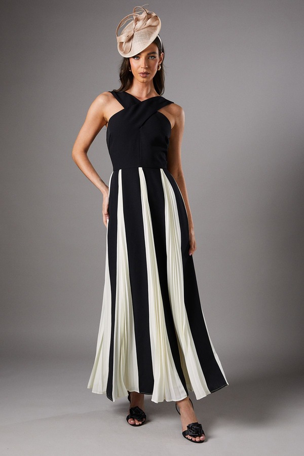 Coast Cross Front Pleat Panelled Maxi Dress Mono