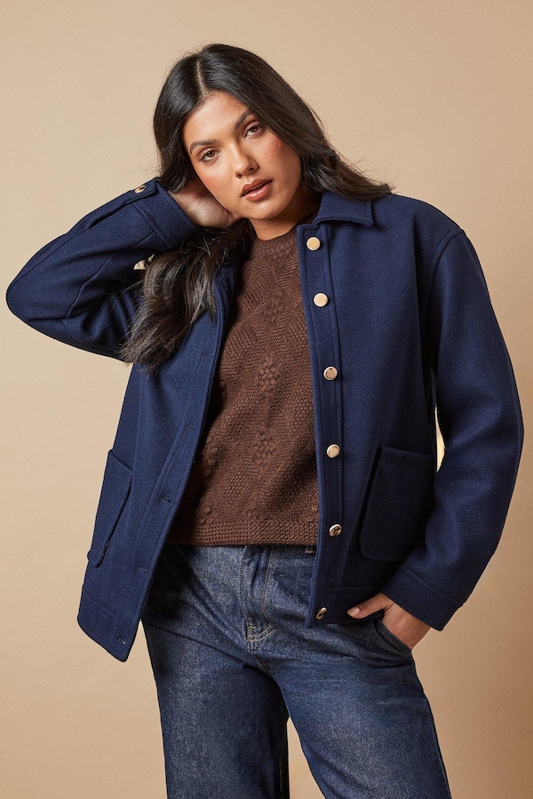 Oasis Pocket Detail Button Through Jacket Navy
