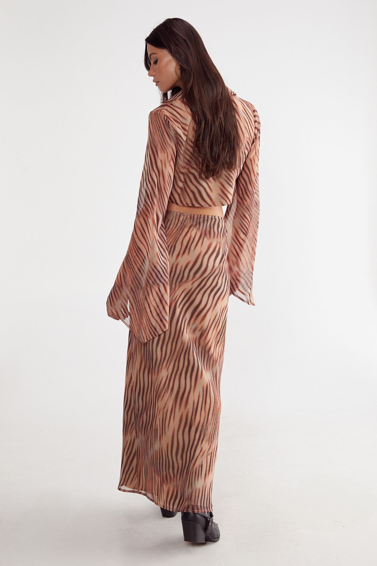 NastyGal (Az) Chiffon Blurred Zebra Maxi Skirt Orange image 4