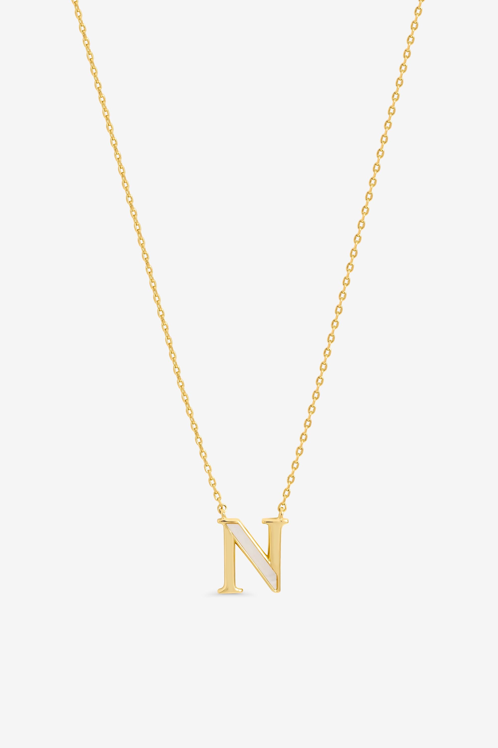 Inicio 14K Real Gold Plated and Mother of Pearl Initial Pendant - N image 1